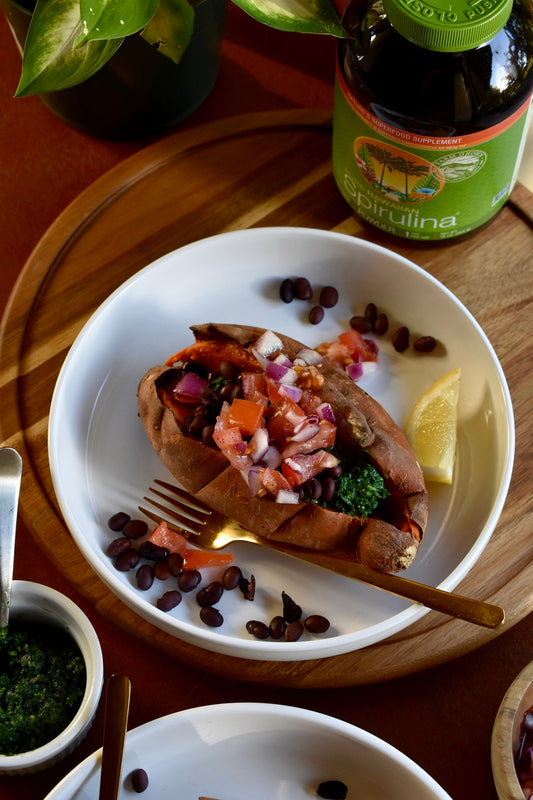 Loaded Sweet Potatoes with Kale Pesto