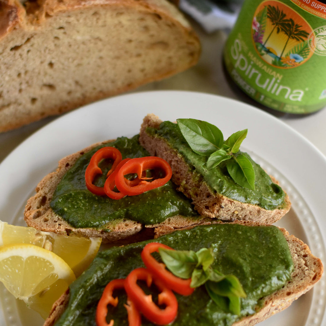Spirulina Pesto & Homemade Rye Bread