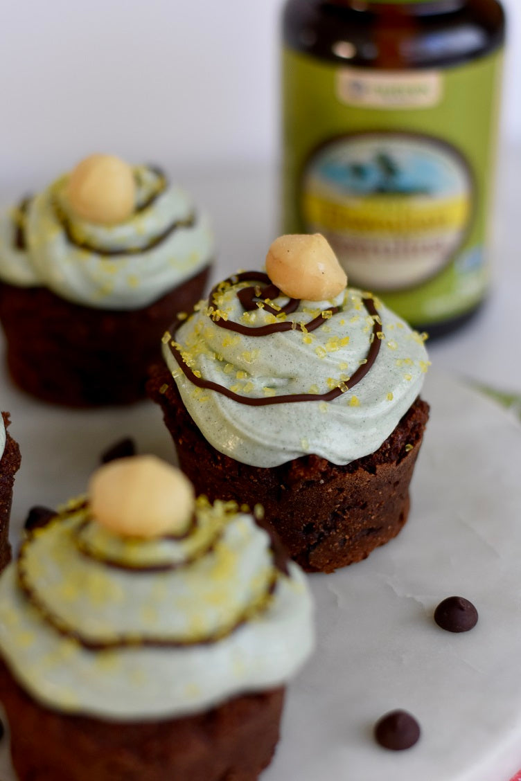 Festive Chocolate Cupcakes with Spirulina Buttercream Frosting