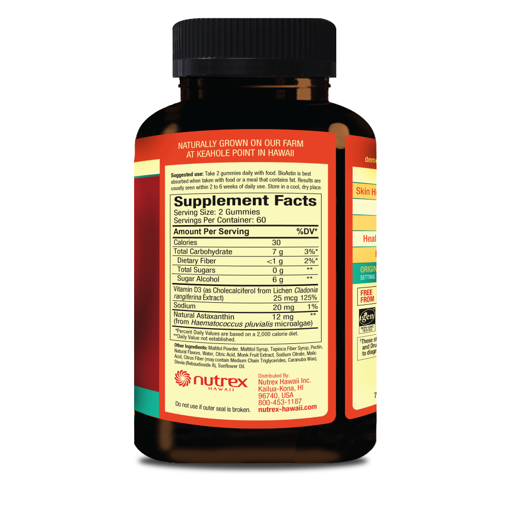 BioAstin Hawaiian Astaxanthin Gummies + Vitamin D3 120ct