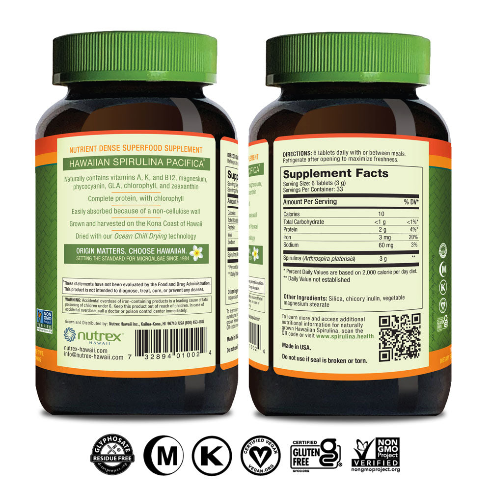 Hawaiian Spirulina 500mg Tablets 200ct