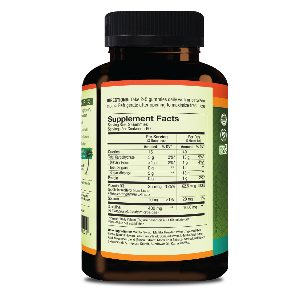 Hawaiian Spirulina Superfood Gummies + Vitamin D3 120ct